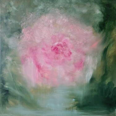 Schilderij getiteld "Everlasting peony" door Jennifer Baker, Origineel Kunstwerk, Olie Gemonteerd op Frame voor houten branc…