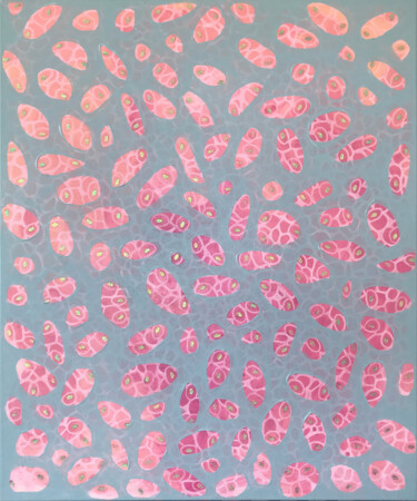 Schilderij getiteld "Rose Pebbles" door Jennifer Bell, Origineel Kunstwerk, Acryl Gemonteerd op Frame voor houten brancard