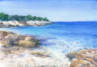 Painting titled "Stone beach on the…" by Jenny Klein, Original Artwork, Watercolor