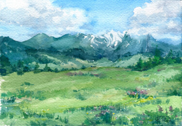Painting titled "View of the Swiss A…" by Jenny Klein, Original Artwork, Watercolor