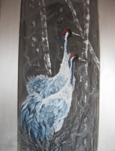 Pintura intitulada "Cranes" por Jenny Kollenaar, Obras de arte originais, Óleo