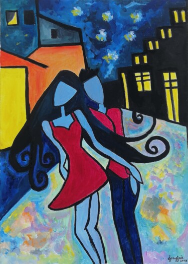 Painting titled "L'Amant secret" by Jenyfair, Original Artwork, Acrylic Mounted on Wood Stretcher frame