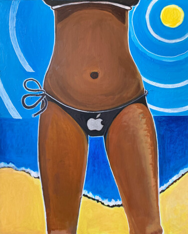 Painting titled "Apple" by Jeremie, Original Artwork, Acrylic Mounted on Wood Stretcher frame