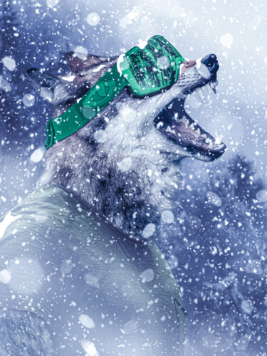 Digitale Kunst getiteld "Loup dans la tempête" door Jeremy Bourgois (Nyssop design), Origineel Kunstwerk, Foto Montage