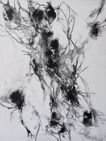 Painting titled "Grey Matter" by Jérémy Jacquin, Original Artwork, Ink Mounted on Wood Stretcher frame