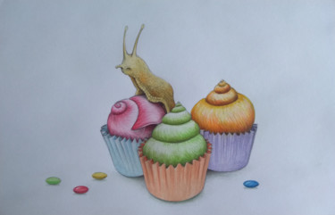 「Escargot Muffins」というタイトルの描画 Jérémy Piquetによって, オリジナルのアートワーク, 鉛筆 段ボールにマウント