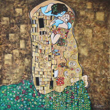 Malerei mit dem Titel "Le baiser - d'après…" von Jérémy Piquet, Original-Kunstwerk, Acryl Auf Keilrahmen aus Holz montiert