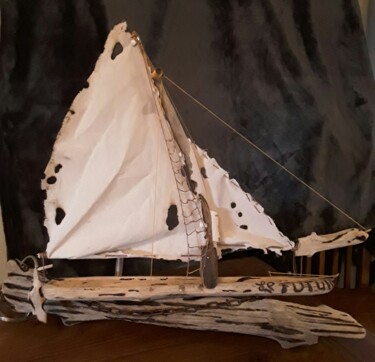 「Lampe bateau」というタイトルの彫刻 Jérémy Rigalによって, オリジナルのアートワーク, ウッド