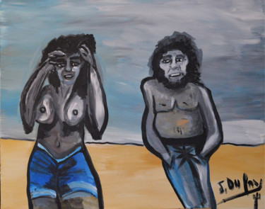 「A la plage - Topless」というタイトルの絵画 Jérôme Dufayによって, オリジナルのアートワーク, アクリル
