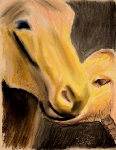 Drawing titled "jument-poulain-dsc-…" by Jérôme Dufay, Original Artwork, Charcoal