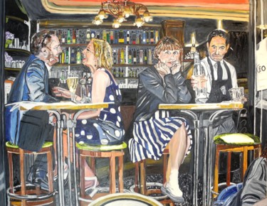 Peinture intitulée "Bar à Montmartre -…" par Jerome Labrunerie (GEO), Œuvre d'art originale, Huile Monté sur Châssis en bois