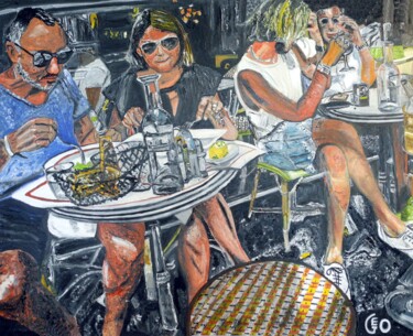 「Au café. Paris.」というタイトルの絵画 Jerome Labrunerie (GEO)によって, オリジナルのアートワーク, オイル ウッドストレッチャーフレームにマウント