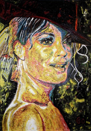 Painting titled "Romy Schneider." by Jerome Labrunerie (GEO), Original Artwork, Oil Mounted on Wood Stretcher frame