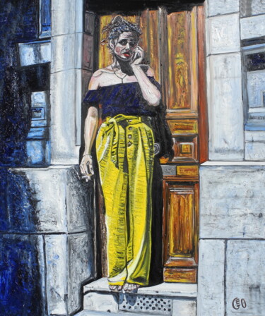 Painting titled "Porte-cigarette pou…" by Jerome Labrunerie (GEO), Original Artwork, Oil Mounted on Wood Stretcher frame