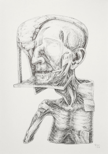 Drawing titled "Relique" by Jérôme Oudot "Trëz", Original Artwork, Ballpoint pen
