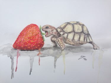 Peinture intitulée "gluton turtle.jpg" par Jérôme Royer, Œuvre d'art originale, Aquarelle