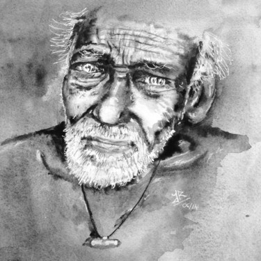 Peinture intitulée "vieillard" par Jérôme Royer, Œuvre d'art originale, Aquarelle
