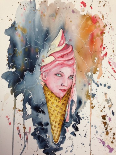 Картина под названием "ice-cream" - Jérôme Royer, Подлинное произведение искусства, Акварель