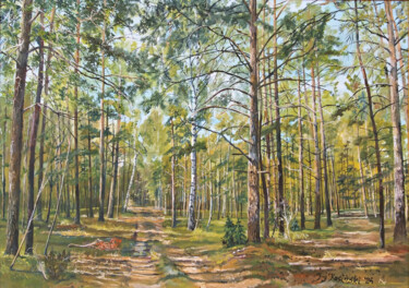 Malerei mit dem Titel "Dwie drogi w lesie" von Jerzy Kosinski, Original-Kunstwerk, Öl Auf Keilrahmen aus Holz montiert