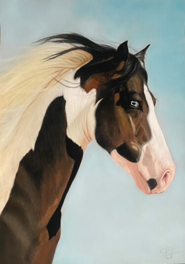 Dibujo titulada "Paint Horse" por Jess.C.Art, Obra de arte original, Pastel Montado en Vidrio