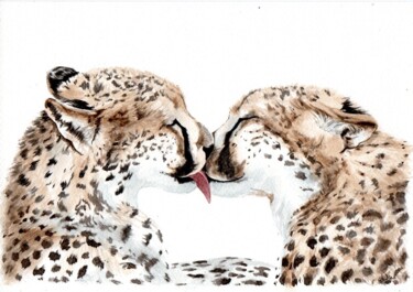 Pittura intitolato "Cheetah kiss" da Jessica Altera, Opera d'arte originale, Acquarello