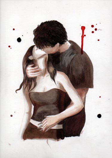 Malerei mit dem Titel "Kissing - 01" von Jessica Altera, Original-Kunstwerk, Tinte