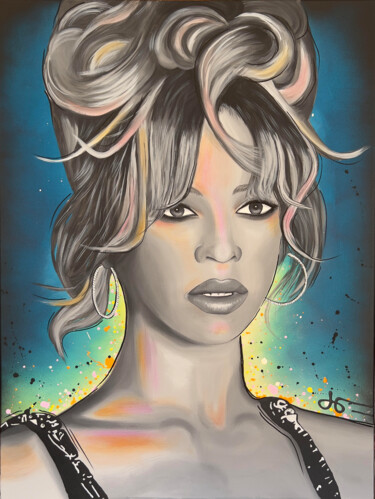 Painting titled "Queen B" by Jessie Raveleau, Original Artwork, Acrylic Mounted on Wood Stretcher frame