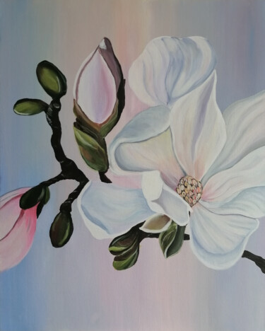 Painting titled "White pink flowers" by Jevika, Original Artwork, Acrylic