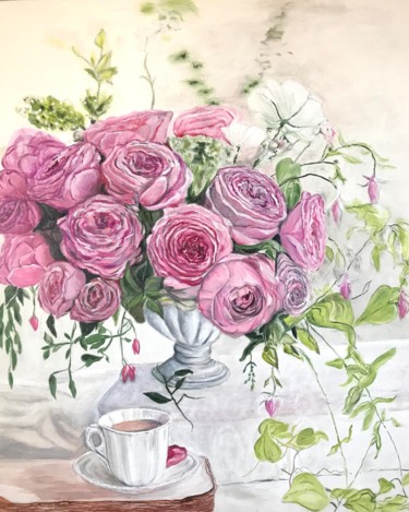 Ζωγραφική με τίτλο "bouquet de roses ro…" από Jean-Francois Jehl, Αυθεντικά έργα τέχνης, Λάδι