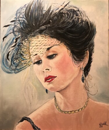 Painting titled ""Madame est pensive"" by Jean-Francois Jehl, Original Artwork, Oil