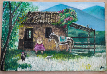 Картина под названием "Casa de campo" - Jhonatan Villalobos, Подлинное произведение искусства, Масло