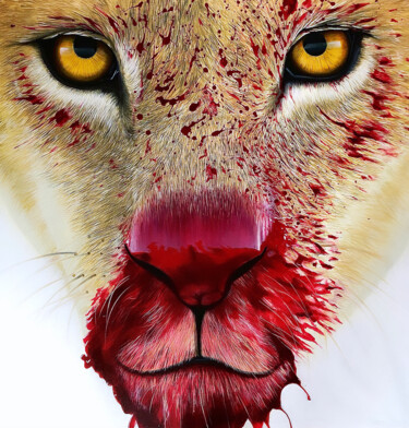 Картина под названием "Lioness" - Ji Aime Art, Подлинное произведение искусства, Акрил Установлен на Деревянная рама для нос…