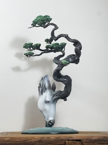 Sculpture titled "Above the Pine Tree" by Jiang Wang, Original Artwork, Bronze