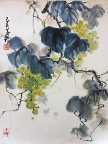 Painting titled "葡萄" by Zhen Jiang, Original Artwork, Pigments