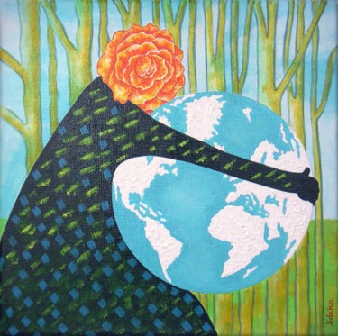 Картина под названием "Rose protégeant la…" - Jocelyne Deschamps-Kus, Подлинное произведение искусства, Акрил Установлен на…