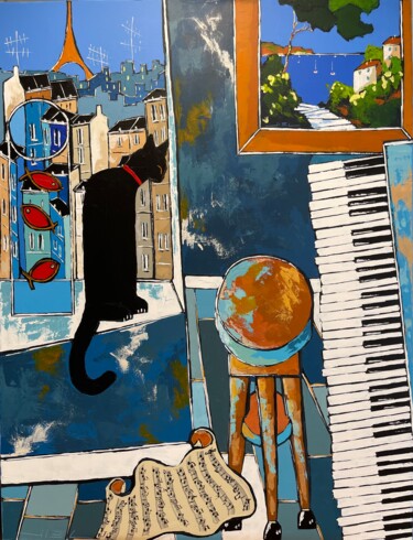 "Black cat and Matis…" başlıklı Tablo Jiel tarafından, Orijinal sanat, Akrilik Ahşap Sedye çerçevesi üzerine monte edilmiş