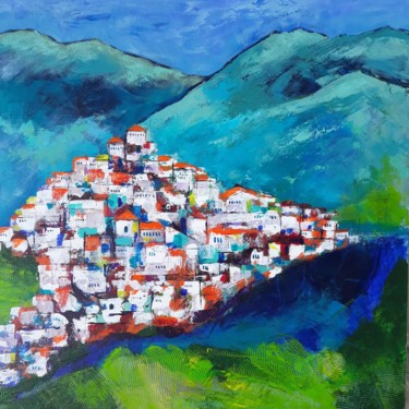 Pittura intitolato "Pueblo Blanco, Bena…" da Jill Carrott, Opera d'arte originale, Acrilico