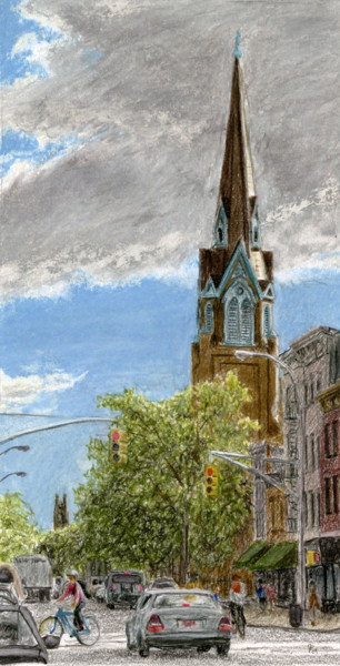 Peinture intitulée "Court Street, Cobbl…" par Jim Fischer, Œuvre d'art originale