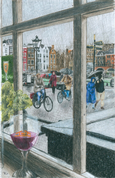 Pittura intitolato "View from the Cafe…" da Jim Fischer, Opera d'arte originale, Matite colorate