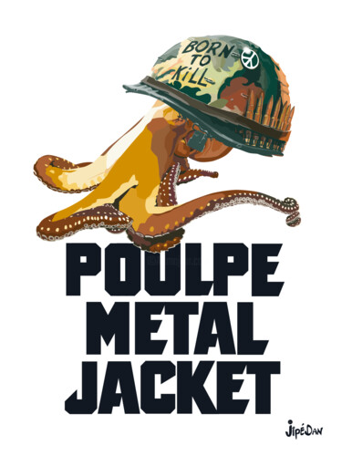 Painting titled "Poulpe Metal Jacket" by Jipedan, Original Artwork, Digital Painting