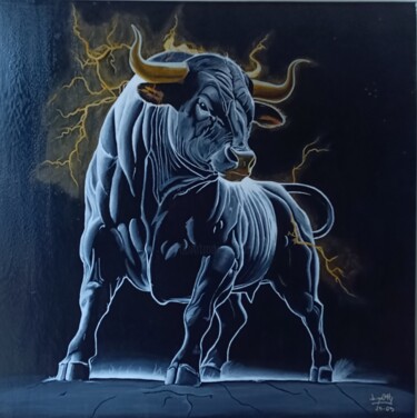 Painting titled "Tauro" by Jiunot Rojas, Original Artwork, Acrylic Mounted on Wood Stretcher frame