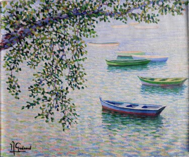 Painting titled "Reflets au port de…" by Jm Guenard, Original Artwork, Oil