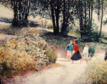 Painting titled "Mme Pédurthe et ses…" by Jm Guenard, Original Artwork, Oil Mounted on Wood Stretcher frame