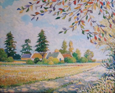 Painting titled "Le Treustel près de…" by Jm Guenard, Original Artwork, Oil Mounted on Wood Stretcher frame