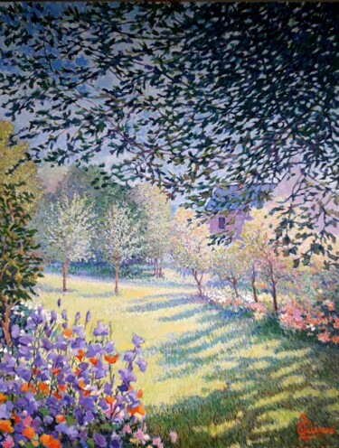 Malerei mit dem Titel "Mon jardin" von Jm Guenard, Original-Kunstwerk, Öl