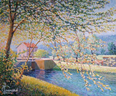 Malarstwo zatytułowany „le canal de la Marn…” autorstwa Jm Guenard, Oryginalna praca, Olej