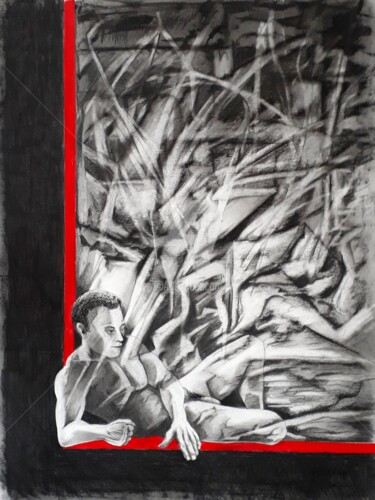 Dessin intitulée "Le fil rouge - le r…" par Jean-Michel Desterke, Œuvre d'art originale, Fusain