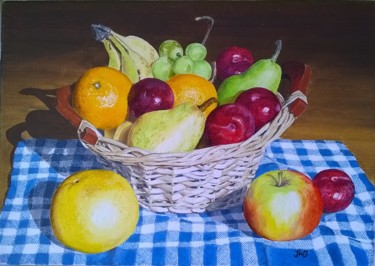 Painting titled "Corbeille de fruits" by Jean-Marc Gilles, Original Artwork, Oil