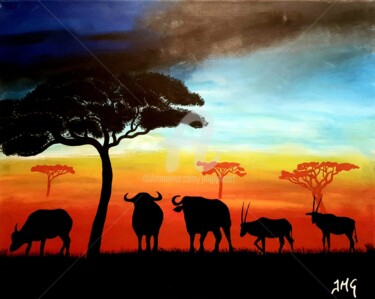 Pintura titulada "Fin du jour Africain" por Jmglyneart, Obra de arte original, Acrílico Montado en Bastidor de camilla de ma…