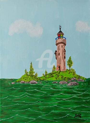 Картина под названием "Le phare du bout du…" - Jmglyneart, Подлинное произведение искусства, Акрил Установлен на Деревянная…